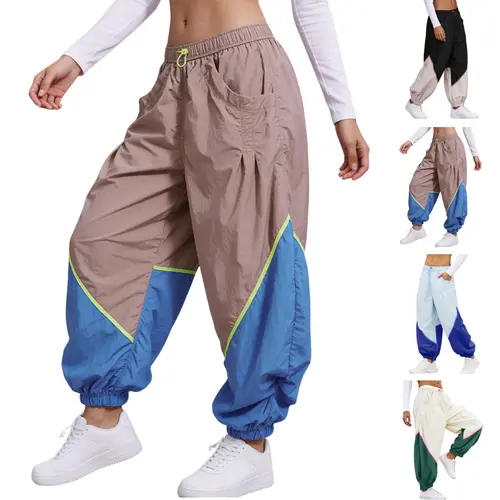 Tanming Women’s Trending Colorblock Athleisure Slouchy Track Pants - Casual Joggers, Lightweight Quick Dry Mid-Rise Gym Pants for Women, Adjustable Drawstring Waist, Pockets, Cinched Hems, Fashion Apparel for Hyrox, Colorblock Pants