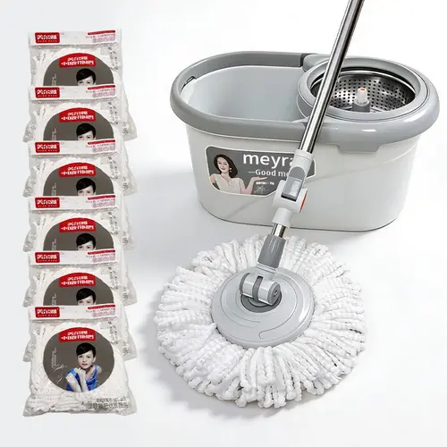 360° Spin Mop and Bucket Set with Self-Wringer, Telescopic Stainless Steel Handle, 6 Microfiber Refill Heads, Oversized Home Care Mop System for Efficient Bathroom Cleaning Wipes, Sets, 360° Spin Mops