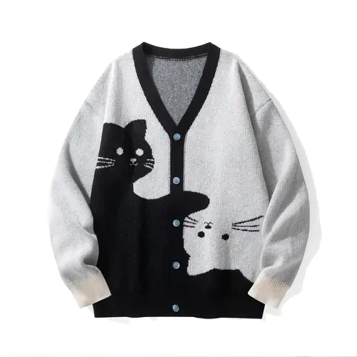 Women's Fitted Chic Colorblock V-Neck Button-Down Polyester Knit Fabric Cardigan - Casual Autumn Outerwear Knitting Piece, Gift for Girlfriend, Preppy Style (Do Not Dry Clean) for Party, Wedding