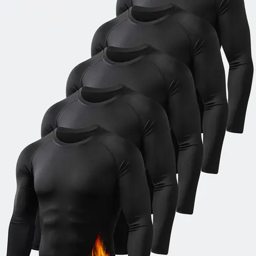 5-Piece Men's Thermal Compression Long-Sleeve Sports T-Shirt | Warm Sports Top for Cold-Weather Workouts,summerwins