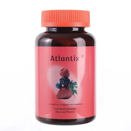 ATLANTIX Gentle Iron Dietary Supplement Gummies - Bioavailable 4-Source Blend (Heme, Bisglycinate, Hemoglobin Peptides), Vitamin C Absorption Support, Ginger Powder, 60 Count for Wellness