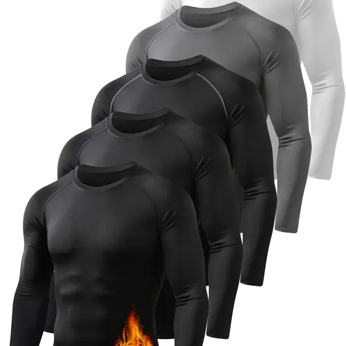 5-Piece Men's Thermal Compression Long-Sleeve Sports T-Shirt Warm Sports Top for Cold Weather Workouts Ideal for Versatile Sports Activities,summerwins summerwins,travel essentials,camping essentials