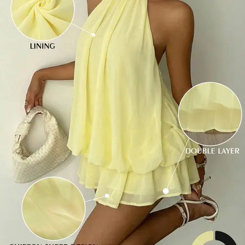 Women's Summer Fashion Party Halter Tie Back Mini Dress, Slim-Fitting Casual Elegant Short Sleeveless Dress for Home Outdoor City Style