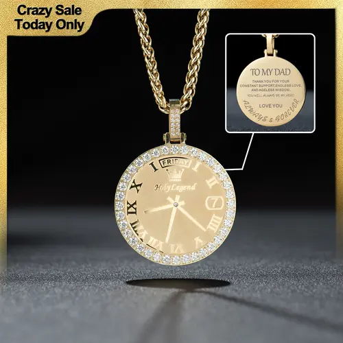 Holylegend 14K Real Gold Plated Watch Pendant Necklace with “To My Dad” Engraving, CZ Accented Classic Timepiece Design, Meaningful Gift from Parents to Son,Father's Day Gift