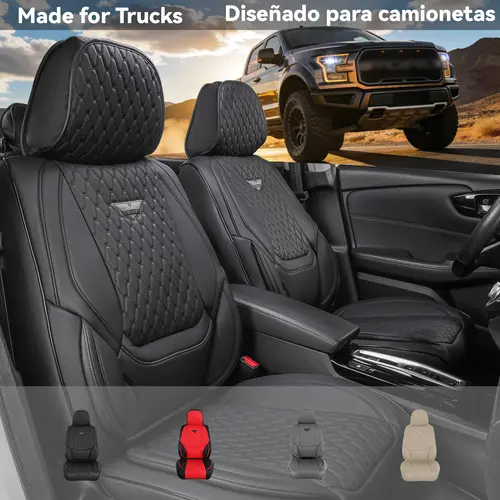 EKR Semi-Custom Deluxe 5-Seat Car Seat Cushions & Truck Cushion Protector, Universal Fit for 80% Vehicles, Waterproof Wear-Resistant Full Coverage, Easy Install, Fits Popular Trucks Like Tacoma, 2-Year Warranty, Fathers Day Gift, Fathersday