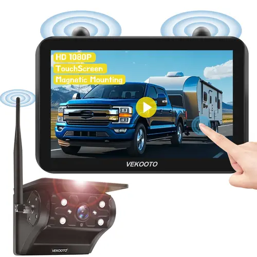VEKOOTO VK7 Magnetic Solar Wireless Backup Camera 7'' IPS Touchscreen Monitor No Wiring Rechargeable Camera for RV Trailer Camper Car Blind Spot Truck Automotive Backup Camera for Truck IP69 Waterproof IR Night Vision farm toolupgrade