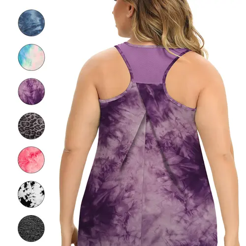 COOTRY Women's Plus Size Racerback Workout Tank Top - Fitness Outfit, Gym Exercise Activewear, Sports Vest Top, Cool Mid-Length Cut, Curvybody Flatter, Loose Baggy Sleeveless Summer Athletic Shirt