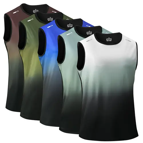 Men's 5pcs Tank Top Sports Running Fitness Outdoor Gradient Sleeveless Gym Wear Gym Outfit Athletic Training Apparel Gym Clothing Gym Exercise Activewear