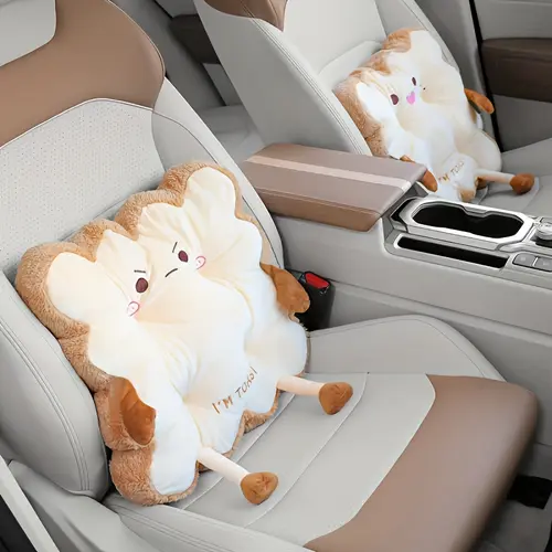 1pc Comfortable Cartoon Toast-Shaped Seat and Back Cushion, Car Seat Pad, Anti-Fatigue Washable Pillow Suitable for Various Vehicles, Car Stuff, Fun Car Accessories