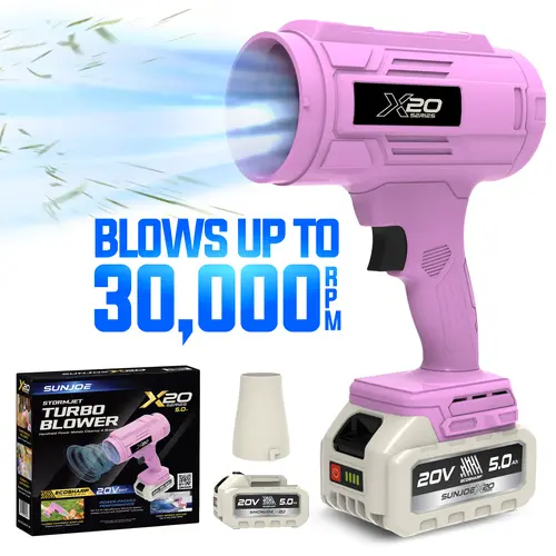 Sun Joe Storm Jet, Cordless Turbo Leaf Blower, 30,000 rpm, 5000 mAh Boost Power, Air Duster for Car Drying & Cleanup