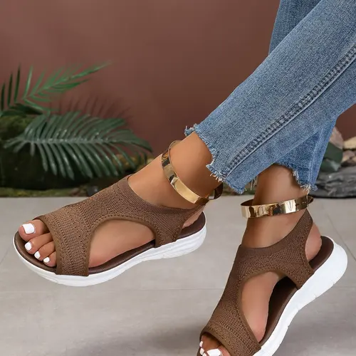 Women's Breathable Hollow Out Knit Sandals, Fashionable Sandals, Comfy Footwear Sandals, Lightweight Comfortable Shoes for Daily Wear, Stylish Design for Women, Casual Summer Footwear