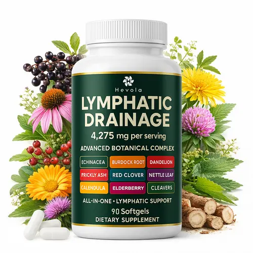 Lymphatic Drainage Supplement - 60 Capsules, 4275mg Detoxifying Lymph System Support for Adults, 21-in-1 Gluten-Free Botanical Blend with Echinacea + Turmeric, Dandelion, Burdock, Bromelain, Calendula, Kelp, Astragalus, Phycoxanthin, Flower Extract