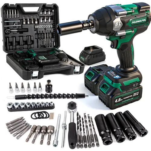 【FathersDayGift】PAOWAFOL 3 in 1 Cordless Impact Wrench,Electric brushless impact wrench with 2×4.0 Battery,Sockets,Drills,Screws-Ideal for Car&Home,Gift for family