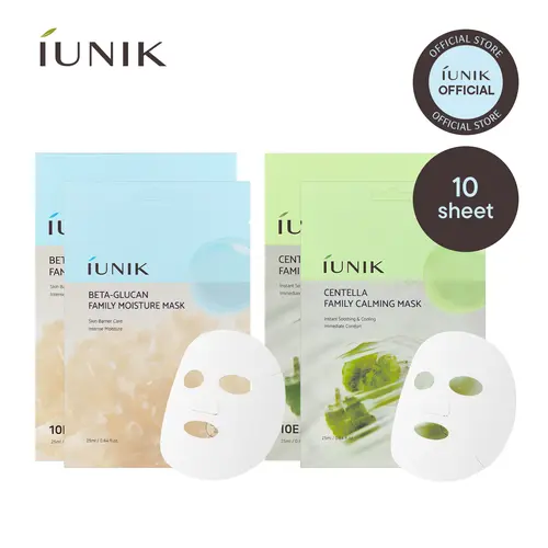 [IUNIK Official] Deep Moisturizing & Calming Sheet Mask Duo | Beta Glucan + Centella Family Masks | Hydration & Soothing Care | 20 Vegan Sheets | Korean Skincare, K-Beauty