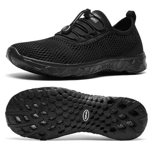 ALEADER Men's No-Laces Water Shoes - Quick-Dry Mesh Upper, Quick Drain, Lightweight Breathable, EVA Midsole, 3D Dual Cushioned Pad All-Day Comfort for Beach, City Walk - Fabric Sports Footwear