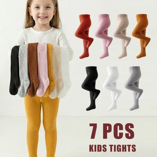 Girls' Plain Knitted Tights Set, 7-Color, Ideal for Spring & Fall, Comfortable Soft Fabric, Stretchy Tights, Casual Stylish Tights for Daily Wear