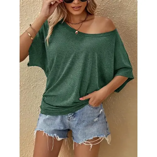 Women's Basic Crew Neck T-Shirt, Casual Style Top with Short Sleeves, Plain Relaxed Fit Essential for Everyday Wear