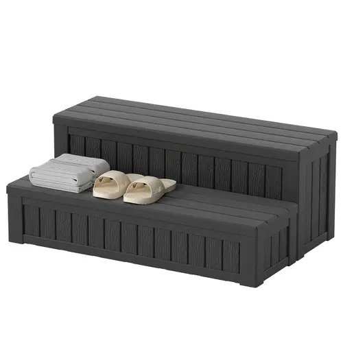 Outdoor 2-Step Storage Step, Non-Slip Hot Tub Steps, Safe Entry and Exit for Pool, Mobile Homes, and Campers, Durable Resin Material with Built-in Storage,Summervibes