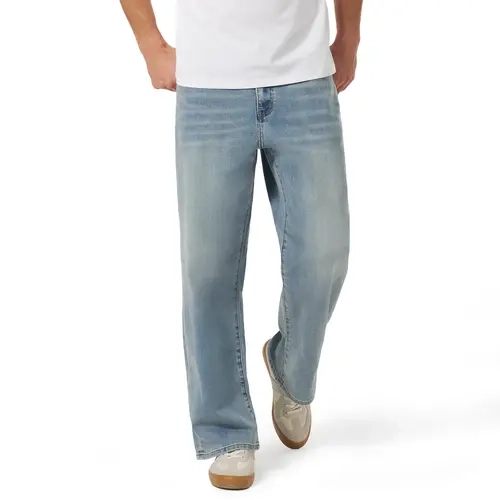 MAGCOMSEN Men's True Straight Fit Plain Menswear Utility Jeans - Light Wash Soft 4-Way Stretch Denim, 6-Pockets, Flex-Waistband, Snap Coin Access, Vintage Clothing Denim Style Pants for Halloween, Christmas