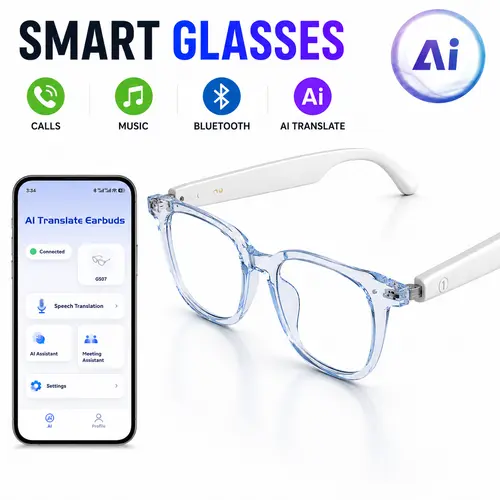 AI Smart Glasses - Sports Wearable Device, Bluetooth 5.4, Photochromic UV400 Lenses, Dual Magnetic Charging, Voice Assistant Support, Button-Controlled, 27g Ultra-Light Wireless Eyewear