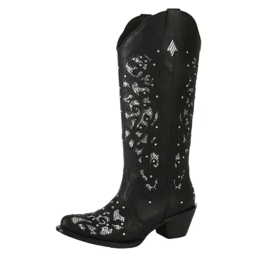Western Cowboy Boots for Women Comfortable Calf Black Cowgirl Boot Sparkly Rhinestone Wedding Trendy Vintage Tall Glitter Boot Embroidery Chunky Heel Classic