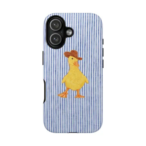 Cowboy Duck TPU Smartphone Case - Cute Western Duck Multi-Model Protection Cover, UV Printing, Aesthetic Blue Stripe, Thin Slim Lightweight Frame, Waterproof Shockproof for iPhone 17,16,15,14,13,12,11 Pro Max Plus, Cellphone Cute Accessories
