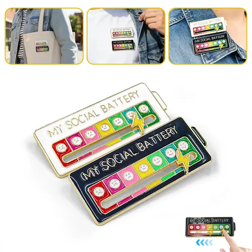 2 Pack Social Battery Slider Pin - Interactive Mood Pin for Introverts, Funny Social Battery Creative Badge for Jackets & Backpacks - Novelty Accessories & Cute Gifts for Friends, Her
