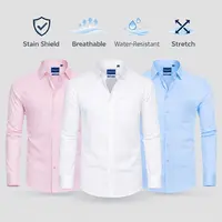 3-Pack AMZPURE Men's Stain Sheild Business Casual Long Sleeve Dress Shirts Slim Fit Button Down Shirt