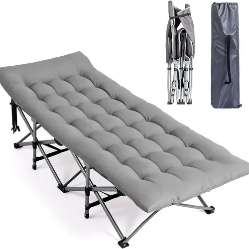 Folding Camping Cot Bed,Camping Cots for Adults with Mattress, Foldable Cots for Sleeping with Pillow 1200D Layer Oxford for for Guest,Travel,Hiking Grey