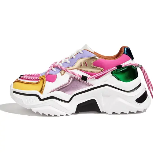 LUCKY STEP Women's Closed Bold Sneaker Platform Colorblock Chunky Dad Shoes - Retro, Stylish, Cute Casual Trainers for Walking, Athletic Training - Summervibes Outdoor Fun,summerwins summerwins