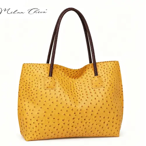 Milan Chiva Oversized Ostrich Print PU Leather Tote Bag, Leopard Lining Casual Commuter Shoulder Bag