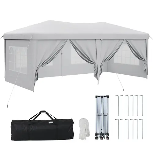 Aoxun Pop Up Canopy Tent - 6 Removable Sidewalls, Waterproof, 1-Push Setup, 3 Adjustable Heights, Carry Bag, Outdoor Sun Shield, Wind-4 Stability, Wind-Rated 4 for Breezy Events, Backyard Barbecues Shelter