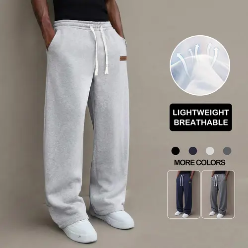 Men’s casual pants for autumn, cotton-blend stretch fabric, comfortable athletic-casual long pants with a loose straight fit; suitable for everyday wear and commuting; versatile sweatpants with drawstring; simple men’s casual pants.