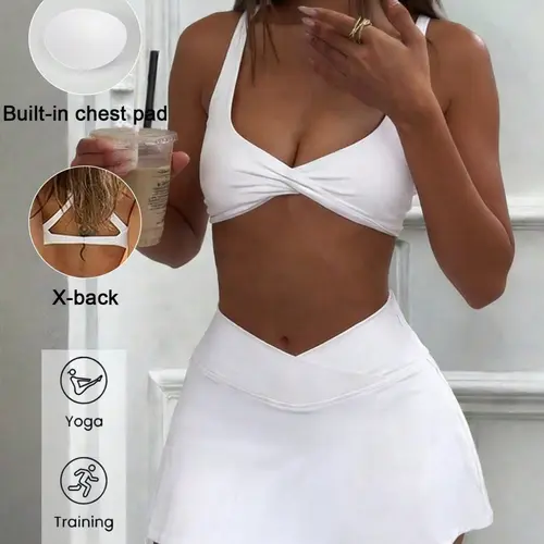 Women's Sporty Yoga Set, Yoga Outfits, High Waist Skirt & Slim Tank Top, Fitness Sportswear, Athleisure Workout Set, Perfect for Gym, Dance and Daily Wear