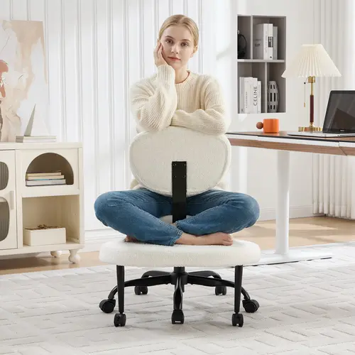 [DealsForYouDays] EBELLO Ergonomic Cross Legged Swivel Chair - Adjustable Height, Teddy Fabric, Back Support, Versatile for Home & Office Use, Cheap Furniture Kneeling Postures