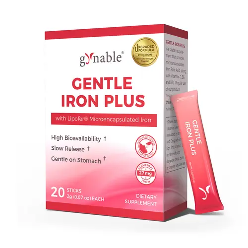 [New Upgraded Powder] Gynable Women's Melt-in-Mouth Iron Supplement, 27mg Lipofer Microencapsulated Slow-Release Iron (No Water Needed), Vitamin C + B12, B6, Folic Acid, Beetroot Support, High Bioavail., Boosted Energy, 20 Daily Sticks, Dietary Supplement