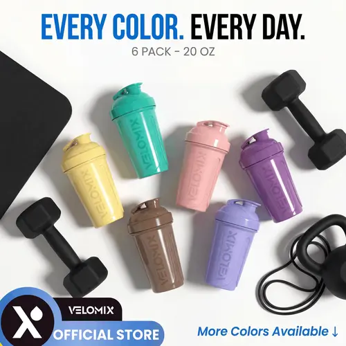 VELOMIX Unisex 6-Pack 20oz Cylinder Protein Shaker Bottles - BPA-Free, Leak-Proof Gym Sports Water Bottles with Wire Whisk Ball for Pre-Workout Stockup, Reusable Gym Accessory, Reusable Water Bottle, Leakproof Water Bottle
