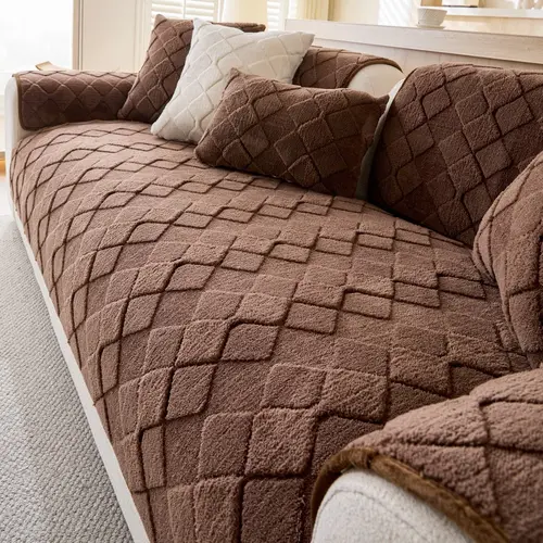 sofa cover Modern Plush Diamond Pattern Sofa Cover, Dustproof Pet-Friendly Polyester Fabric, Soft Texture, Suitable for Single Seat to L-Shaped Couch, Washable Couch Covers