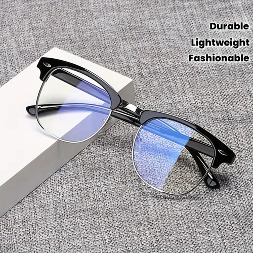 Men's Fashion Blue Light Glasses - Black Lightweight Full Rim Rectangle Metal Frame, Anti-Eye Strain Lens, Gaming Men's Accessories, for Smartphones/Tablets/Laptops Office Use