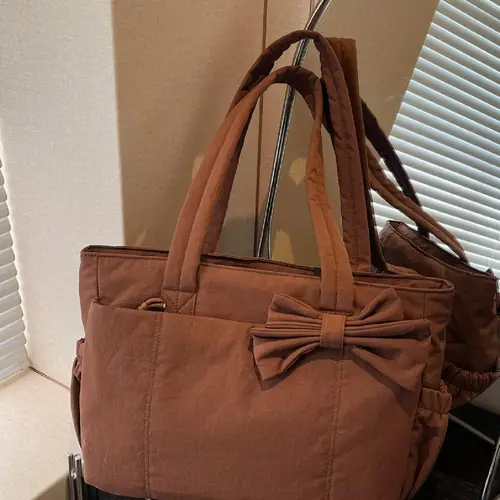 Pink fashionable quilted bow tote bag, a gentle, casual, lightweight, and spacious shoulder bag suitable for commuting, shopping, leisure outings, and everyday accessories, Daily shoulder bag, Bow shoulder bags