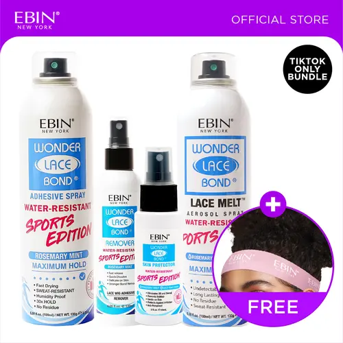 EBIN Sports Edition Adhesive Spray + Melt Aerosol Spray + Skin Protector + Remover Bundle with FREE Melting Band | Maximum Hold, Water Resistant, Rosemary Mint