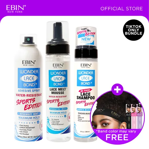 EBIN Sports Edition Adhesive Spray + Melt Mousse + Lace Shampoo Bundle With FREE Melting Band | Maximum Hold, Water Resistant, Rosemary Mint