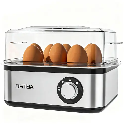 OSTBA 500W Egg Cooker with Buzzer, 8-Egg Capacity Electric Egg Steamer with Timer and Auto Shut-Off, Stainless Steel Hard Boiled Egg Maker with Poaching Bowl Multi-Function,home essentials