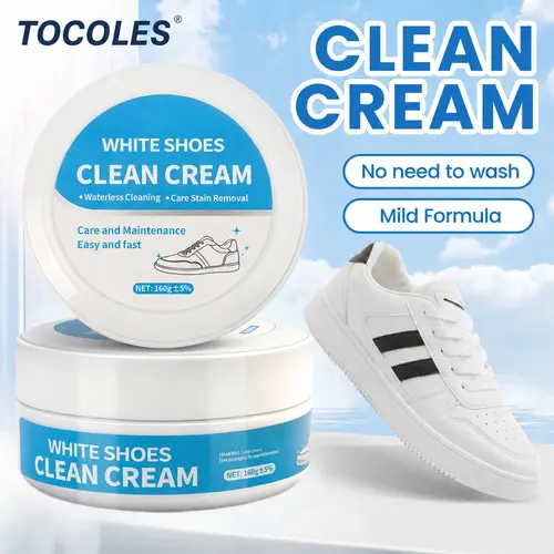 Multipurpose No-Wash White Shoe Cleaner Cream 160g with Built-in Sponge for Leather & Silicone Car Interiors Mild Gentle Non-Irritating Eco-Friendly Formula