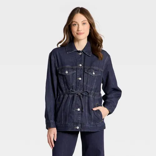 Women's Cinched Waist Trucker Denim Jacket - Universal