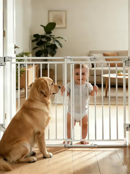 Adjustable Baby Safety Gate for Stairs & Doorways, 26.4"-43" W x 29" H No Bottom Bar Hardware Mount with 1-Handed Operation, Rails & Gate Extensions Compatible, Black for Toddlers & Dogs