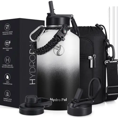 64oz Stainless Steel Insulated Water Bottle Flask, Wide Mouth Double-Wall Vacuum Thermo with Chug & Straw Lids, BPA-Free Portable Paracord Carrier Tumbler for Hiking, Travel Stuff, Cool Gifts For Guys, Mens Gifts, Gifts For Boyfriends