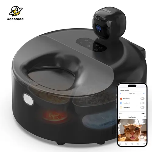 Automatic Pet Wet Food Auto Feeder (Single Unit) - 304 Stainless Steel Bowl, Semiconductor Cooling Refrigerated Design, 5 Fresh Meals for 3 Days, App-Controlled, HD 300° Wide-Angle Camera, Meal Warming, Durable Modern Easy-to-Clean Dispenser for Cats, Hd