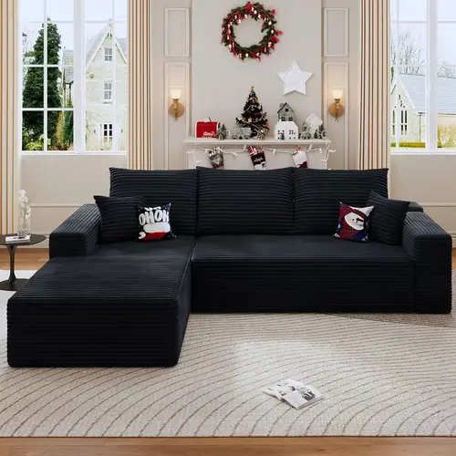 【2 Packages Shipping】105.7" L-Shaped Boneless Sectional Cloud Couch Corduroy Velvet Modular with Chaise No Assembly Required Sofa Living room furniture，Modular Corduroy Cloud Sofa
