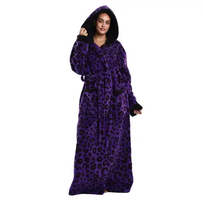 Msrlassn Cozy Soft Bathrobe Flannel Lined Hooded Robe for Women Mid Year Sale, Thickened Long Sleeve Pyjamas Cute Print Home Loungewear Sleepwear Halloween Deals For You